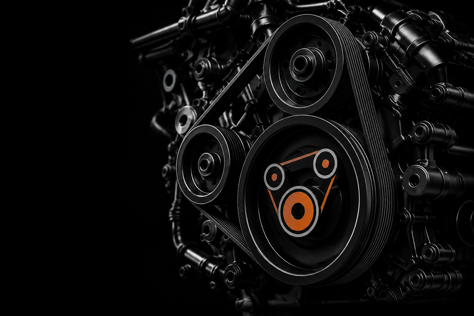 Detailed mechanical engine and pulley assembly